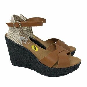 Maypol Espadrille Wedge Heel Shoes Brown Leather 9